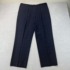 Hart Schaffner Marx Wool Dress Pants Mens 40R Blue Plaid Pleated